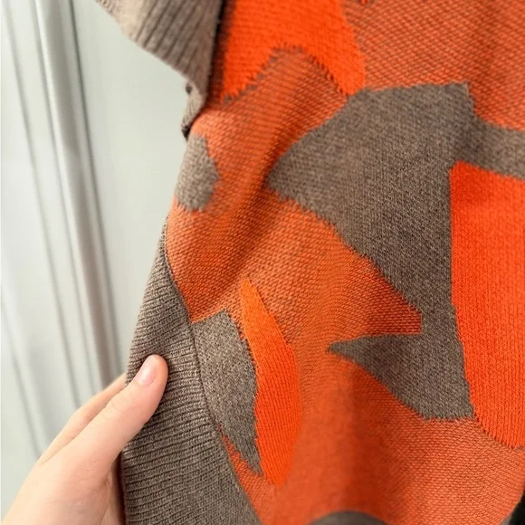 Salmon and Taupe Abstract Sweater Poncho (xs/s) - Picture 2 of 7